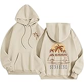 Pairxily Beach Graphic Hoodies for Women Sunset Palm Tree Hoodie With Pockets Drawstring Fleece Sweatshirt Vacation Pullover