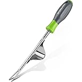 WORKPRO Weed Puller Tool, Metal Leverage Base and V-Shaped Forks | Heavy Duty Stainless Steel with Soft Handle for Easy Weed Removal and Deeper Root Digging, Manual Hand Weeder for Gardening