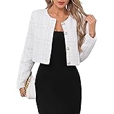 SweatyRocks Women's Plaid Long Sleeve Round Neck Button Down Crop Jacket Single Breasted Short Coat Top