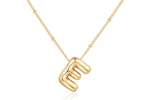 Qyalie Chunky Bubble Initial Letter Necklace for Women Balloon Statement Dainty Alphabet Pendant 14K Gold Plated Puffy Name Personalized Jewelry