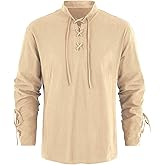 Mens Medieval Pirate Shirt Steampunk Retro Renaissance Viking Long Sleeve Lace Up Mercenary Halloween Scottish Tops