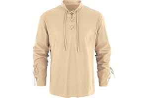 RUNCATI Mens Medieval Pirate Shirt Steampunk Retro Renaissance Viking Long Sleeve Lace Up Mercenary Halloween Scottish Tops