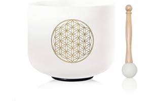 CVNC 528HZ C Note 8 Inch Flower Of Life Crystal Singing Bowl Meditation Sound Bath Sound Healing Chakra Singing Bowl