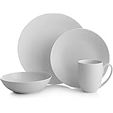 Nambé POP Collection, 4-Piece Stoneware Place Setting – Dinnerware Set with Plate, Salad Plate, Bowl & Mug – Contemporary Design for Casual Dining, Meal Prep & Stylish Table Display (Off-White)