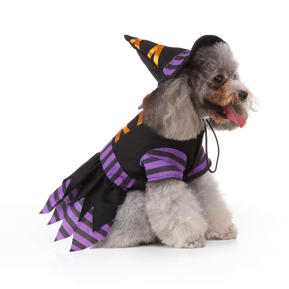 POPETPOP Dog Halloween Witch Costume with Hat Large Size Pet Wizard Set for Outdoor Walks Party Photo Sessions