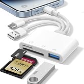 SD Card Reader for iPhone iPad Mac, USB-C &amp; Lightning &amp; USB-A 3-in-1 MicroSD/SD Adapter, High-Speed Plug &amp; Play USB C Memory Card Reader for Digital Camera Trail Camera, USB-A Laptop Computer