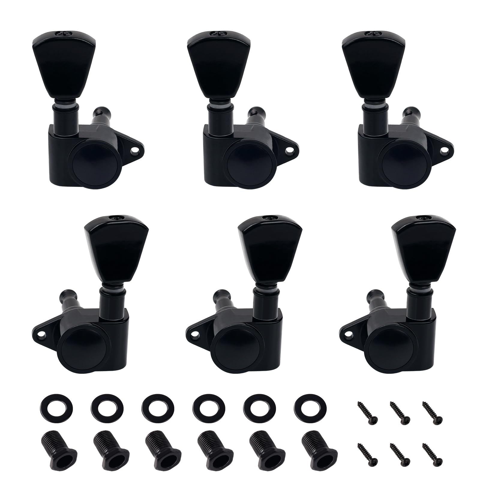 Banworks 3L3R Guitar Tuning Pegs Keys 15:1 Guitar String Tuning Keys Machines with 90 Degree Fixing Tag for '60s Les Paul LP Electric or Acoustic Guitar Pack of 6 JT/JXQ-05 Black with Tulip Button