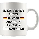 Panvola I'm Not Perfect But I'm German Funny German Gifts for Friends Coworkers Sarcastic Gifts Novelty Drinkware Ceramic Mug 11 oz White