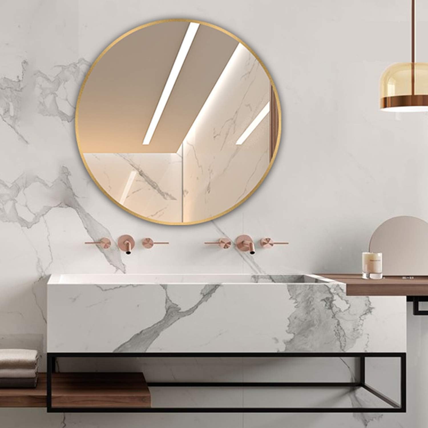 Huimei2Y Circle Mirror, 15.7 Inch Wall Round Mirror with Metal Frame for Vanity, Bathroom, Bedroom, Entryway & Living Room (Gold, 40x40cm): Home & Kitchen