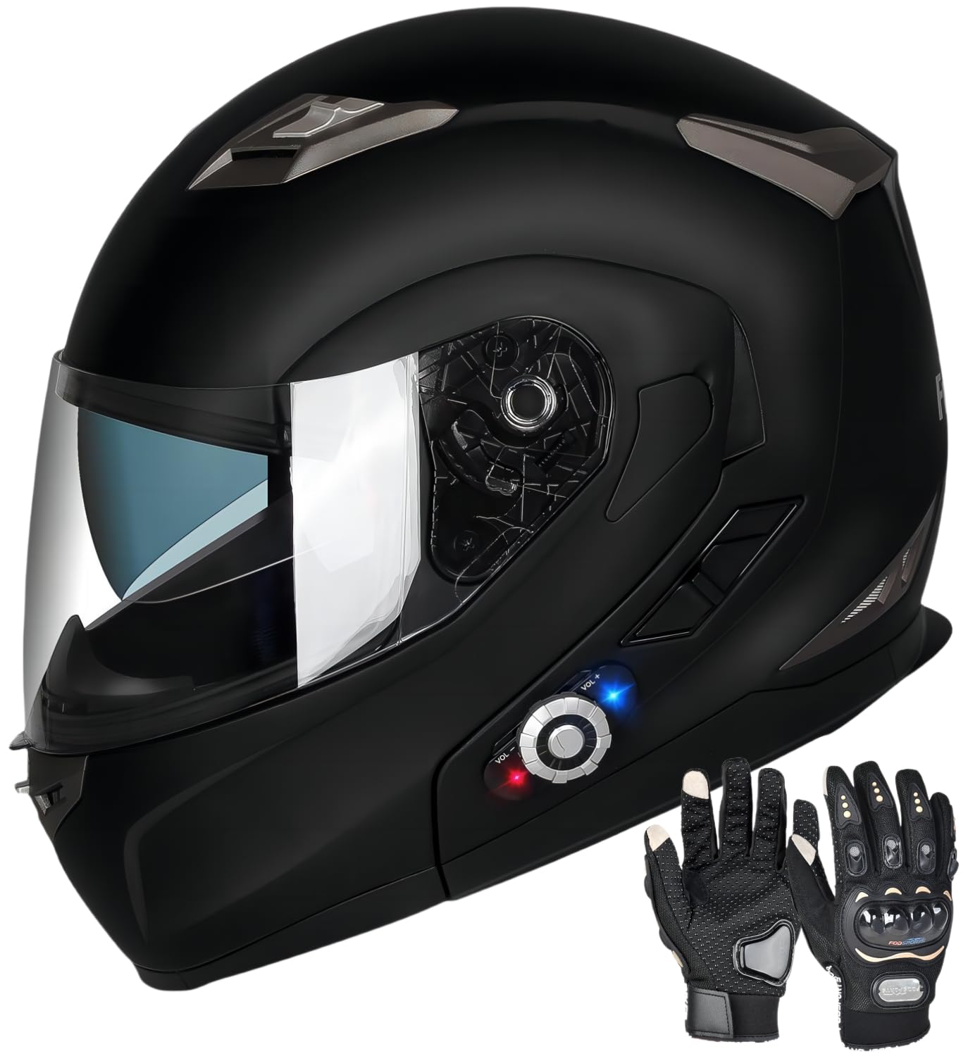 FreedConn BM2-S Bluetooth Motorcycle Helmet, Flip-Up Modular Motorbike Helmet, 500M Connectivity for 2-3 Riders, Voice Dial, Hands-Free Call, MP3, FM, DOT Certified ( Medium, Matte Black)
