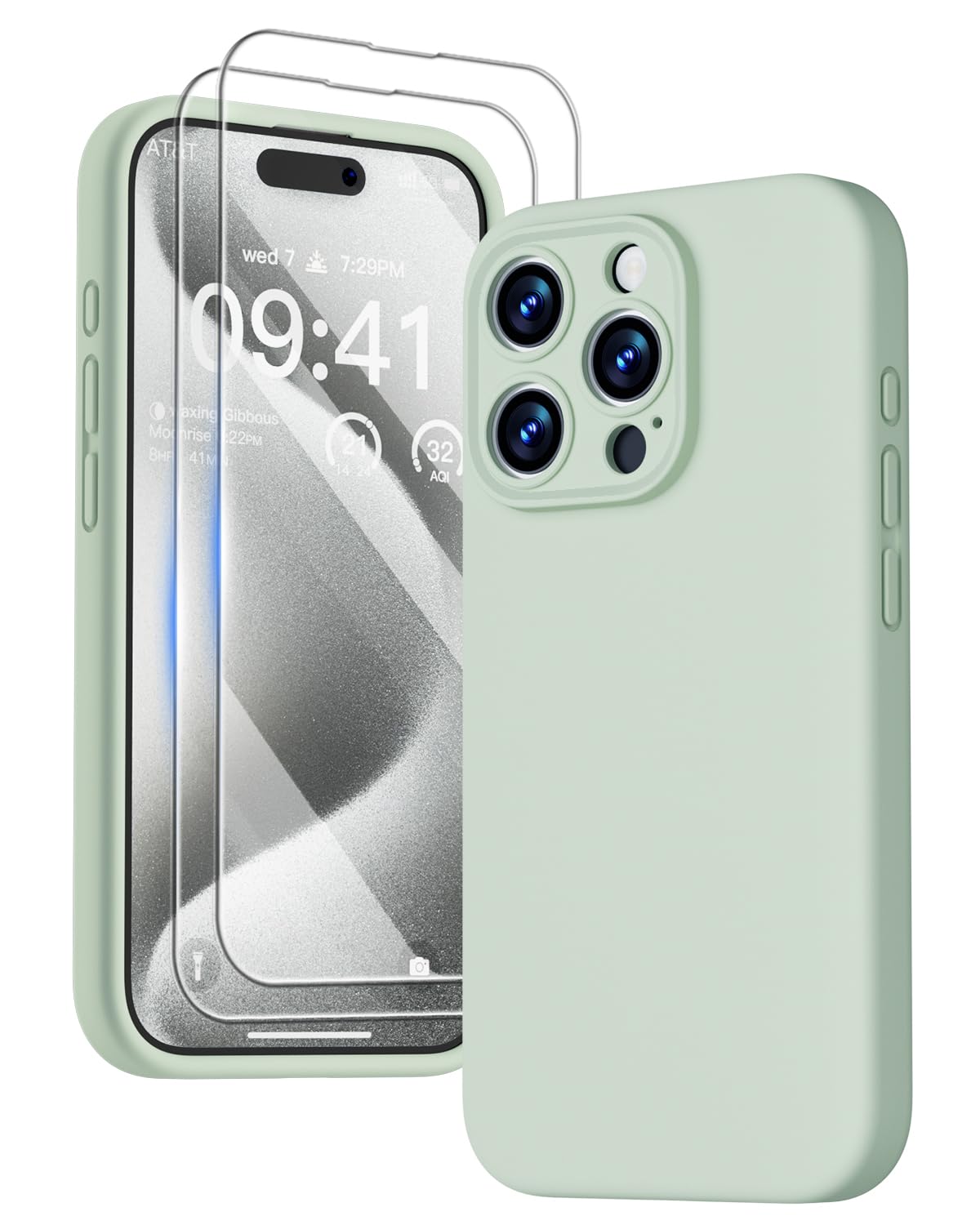 GOODVISH 3 in 1 Case for iPhone 15 Pro Case, [2X HD Screen Protector][Upgraded Camera Protection]Shockproof Liquid Silicone Soft Microfiber Lining Smooth Protective Phone Case Cover 6.1", Grass Green — image 1