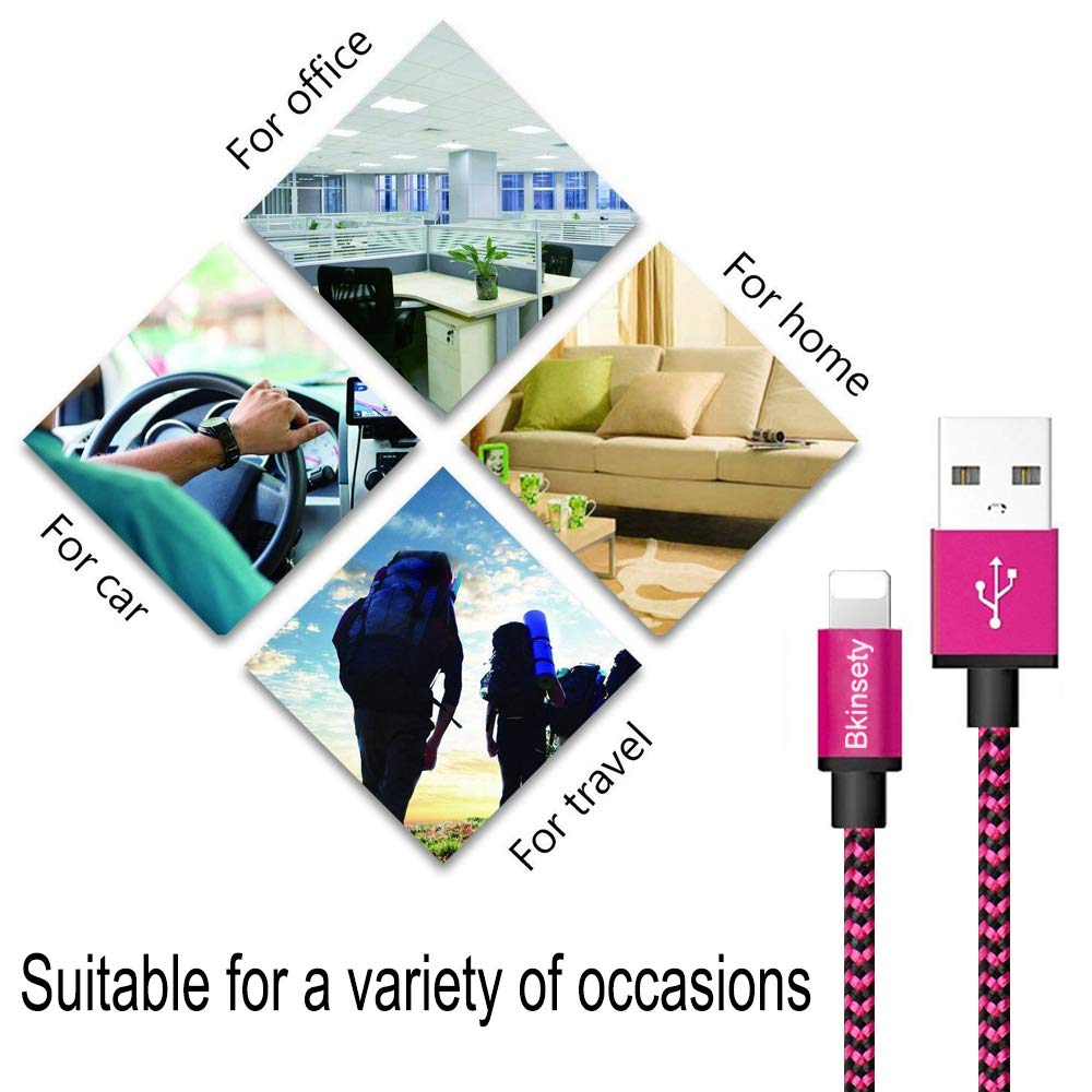 Bkinsety 5 Pack Nylon Tressé USB Câble Sync Recharge Câble Connecteurs de Cordon pour iPhone XS Max 8 7 6 5 iPad iPod (3FT)