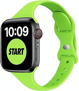 STG Sport Band Compatible with Apple Watch 38mm 40mm 42mm 44mm, Soft Silicone Slim Thin Narrow Replacement Strap Compatible for iWatch SE Series 6/5/4/3/2/1 (Apple Green, 38/40mm)