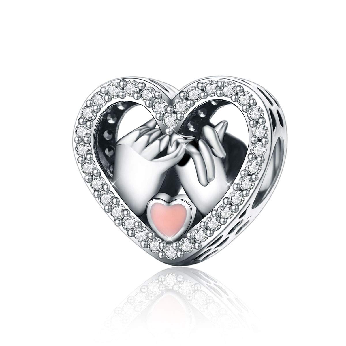 925 Sterling Silver Promise for Love Forever Heart Hand Beads Compatible with Pandora Bracelet Jewellery Gift