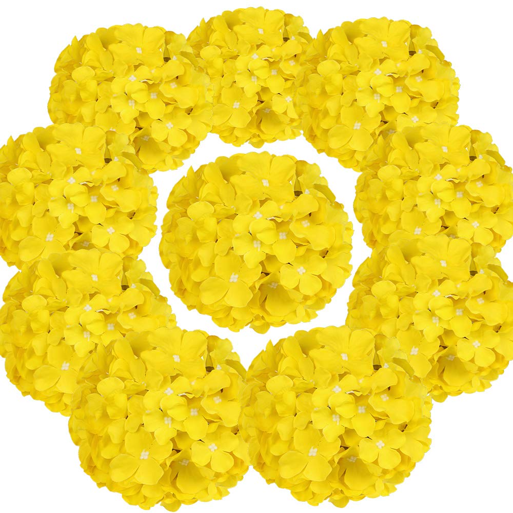 Flojery Silk Hydrangea Heads Artificial Flowers Heads with Stems for Home Wedding Decor,Pack of 10 (Yellow) — image 1