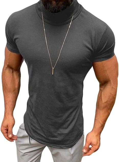 Amazon Frpe メンズ湾曲裾タートルネックソリッドレジャー半袖ティーtシャツ Tシャツ カットソー 通販