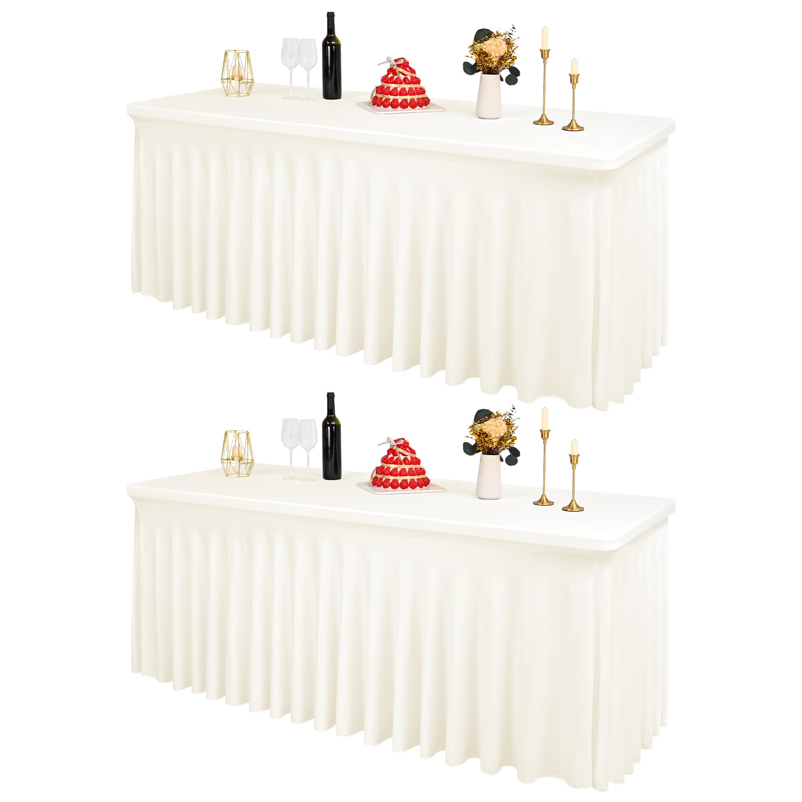 Photo 1 of 2 Packs Ivory Spandex Table Clothes for 6 Foot Rectangle Tables, Wrinkle Resistant Fitted Tables Cover, Washable Stretch Table Skirts for Weddings Parties Banquet Birthday Festival