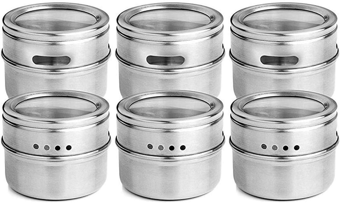 Magnetic Spice Jars, Stainless Steel Magnetic Spice Rack Magnetic on Fridge Spice Tin Organizer Condiment Container and Clear Lid