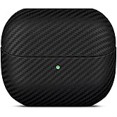 LOPIE Leather Case for Samsung Galaxy Buds 3 FE / Buds3 Pro/Samsung Buds 3 Case Cover with Lanyard - Made of Real Leather - Carbon Fiber Style - Handmade Drop Protection Hard Shell Cover - Black