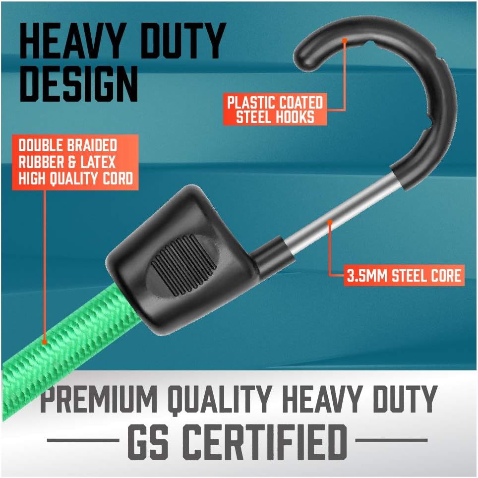 HORUSDY 34-Piece Premium Bungee Cords Assortment Jar, Includes 10”, 18”, 24”, 32”, 40”, 48” Bungee Cords, 15” Rubber Cargo net, 8”Canopy/Tarp Ball Ties and Crocodile Mouth Tarp Clips: Kitchen & Dining