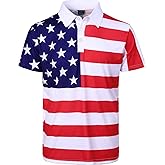LINOCOUTON Men's American Patriotic Flag Pride Day Golf Polo Cinco De Mayo Short Sleeve Shirt