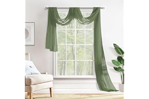 MIULEE Sheer Window Scarf Valance Extra Long Topper Spring Elegant Swag Curtains Luxury Draping Fabric for Wedding Arch Party Ceremony Canopy Bed Living Room, 37'' x 216'', 1 Panel Sage Green