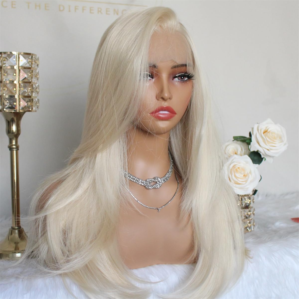 Photo 1 of Aisom 613 Platinum Blonde Wig Synthetic Lace Front Wigs Pre Plucked 13x6 HD Glueless Straight Layered Lace Front Wig for Women Ready Go Wigs Beginner Friendly 22 Inch