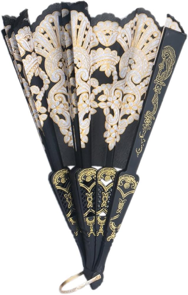 Ningyi683 Black Spanish Style Dance Party Wedding Lace Silk Folding Hand Held Flower Fan