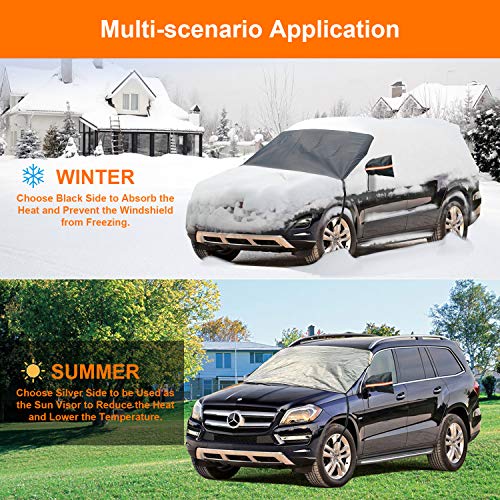 Car Windshield Sun Shade with 2 Car Mirror Cover - Auto Universal Car Sunshade to Keep Your Vehicle Cool, Blocks UV Rays Sun Visor Protector, Fits Windshields of Various Size 56"(W) X 43"(H) - Thumbnail 3