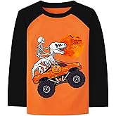 DDSOL Boys Toddler Halloween Skeleton Shirt Dinosaur Monster Truck Long Sleeve T-Shirt Boo Pumpkin Tee Top Kid Clothes