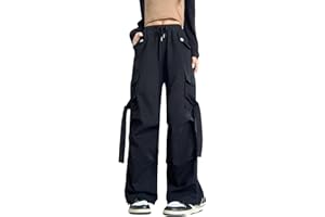 LITETAO Solid Baggy Low Waist Cargo Pants for Women Drawstring Wide Leg Baggy Cargo Pants with Pockets Joggers Sweatpants
