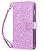 Dailylux Case for iPhone 8, iPhone 7 - [Built-in 9 Card Slots] Premium PU Leather Luxury Bling Flip Wallet Case for Apple iPhone 7/8 4.7 Inch, Glitter Purple