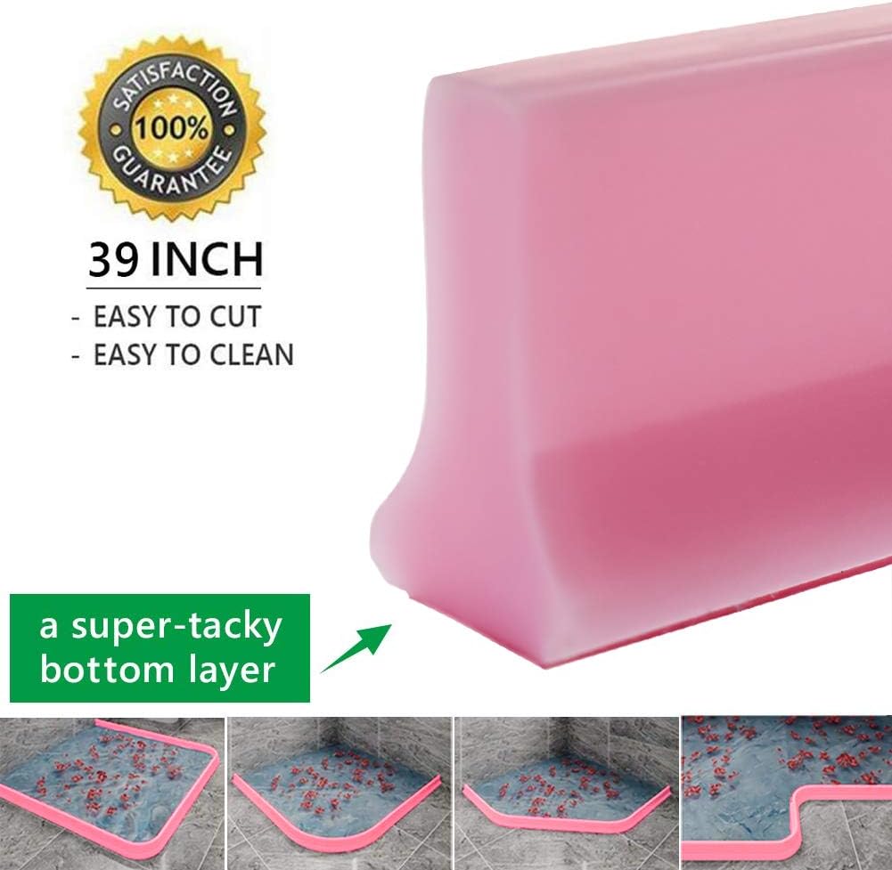 39 Inch Collapsible Shower Water Dam Shower Barrier and Retention System and Keeps Water Inside Threshold Dry and Wet Separation