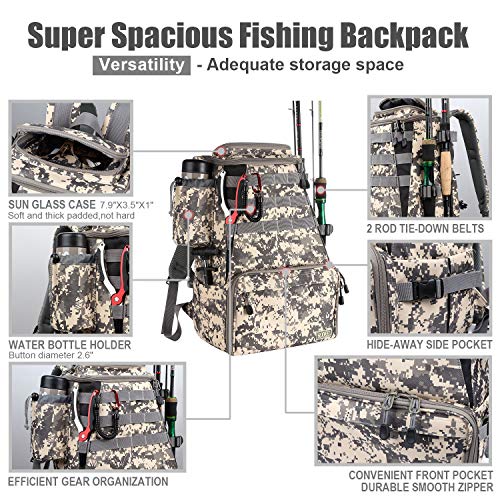 Rodeel Fishing Tackle Backpack with 4 Tackle Tray, 6 Fishing Rod Holders, Large Storage, Water Resistant & Weatherproof Backpack for Trout Fishing Outdoor Sports Camping Hiking - Thumbnail 2