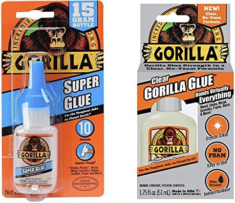 Gorilla Glue Combo Pack, including; Gorilla 4500104 Clear Glue 1.75 Oz., Clear &amp; Gorilla Super Glue, 15 g