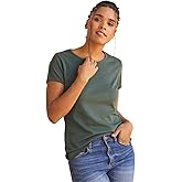 Fair Indigo Women's Luxe 100% Organic Pima Cotton Short Sleeve Jewel Neck Tee
