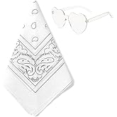 JIANGLAI Bandana with Heart Sunglasses, Disco Cowgirl Bachelorette Paisley Scarf for Men Women