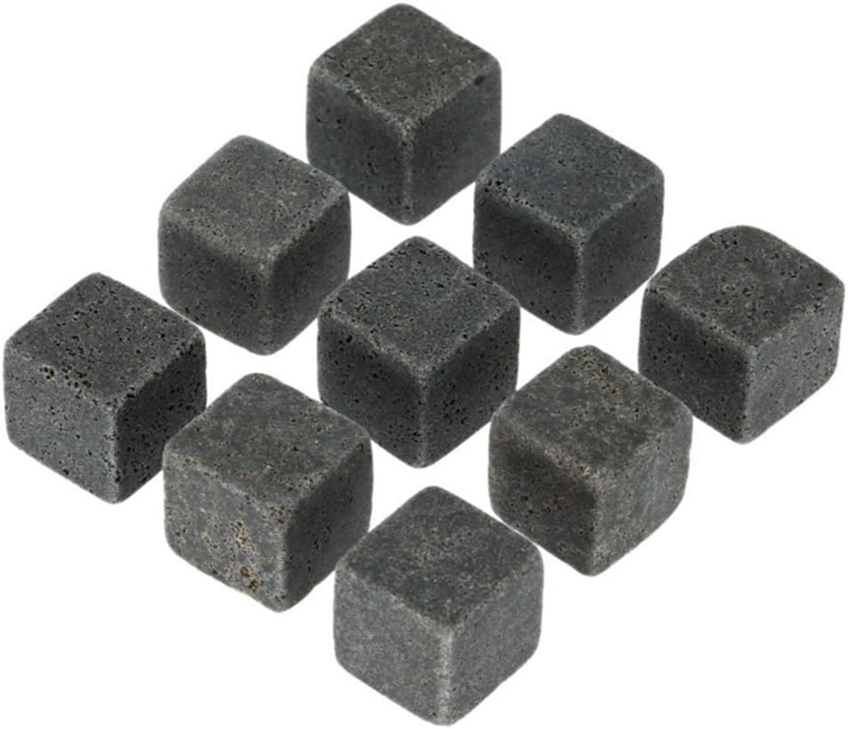 Whiskey Chilling Stones Reuseable Ice Cubes Rocks 6Pcs or 9Pcs Granite Drinking Stones Velvet Pouch (Black, Set of 9pcs)