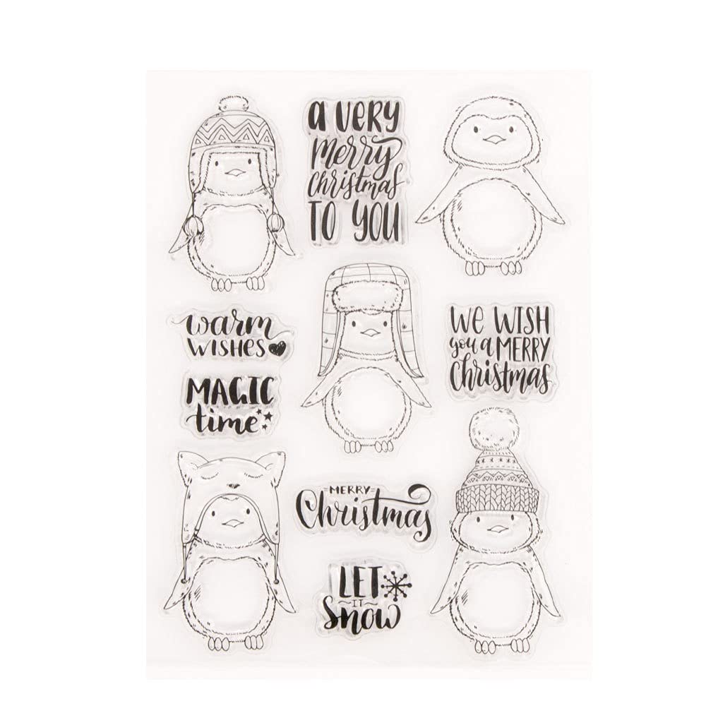 arriettycraft Merry Christmas Penguin Christmas Sentiment Greetings Rubber Stamps Clear Stamps for Christmas Card Making Decoration and DIY Scrapbooking Crafts