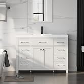 LUCKWIND 48" Modern Bathroom Vanity with Sink Combo, Contemporary Painted Storage Cabinet and Single White Sink, Include Soft-Closing Doors &amp; Matte Black Faucet, White