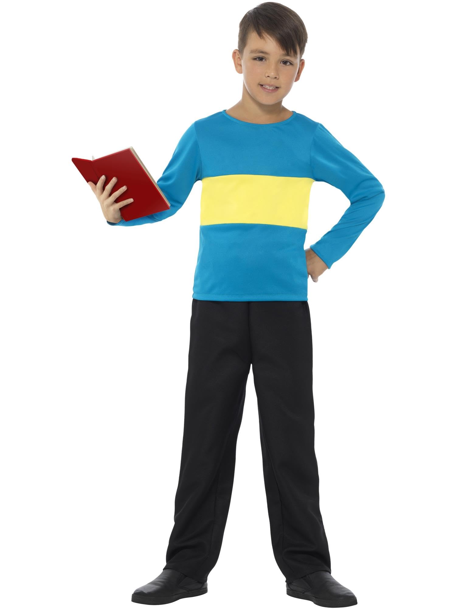 Smiffys Jumper, Blue with Yellow Stripe, Blue & Yellow , Boys Fancy Dress, Comedy Dress Up Costumes