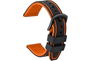 ULLCHRO Silicone Watch Strap Replacement Rubber Watch Band Waterproof Bicolor Men Women - 20, 22, 24, 26mm Watch Bracelet with Brushed Stainless Steel Buckle Black