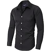 Alimens & Gentle Men's Dress Shirts Long Sleeve Stretch Shirts Solid Button Down Shirt with Pocket