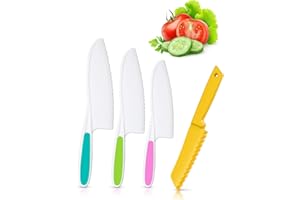 BBKON 4 Pcs Toddler Knife, Kids Knife Set, Plastic Knife for Girls and Boy, Kids Safe Kitchen Knife Set for Cutting Veggies F