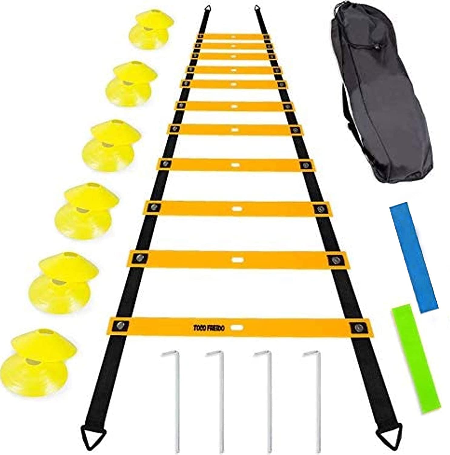 Widisun Agility Speed Training Ladder Cone Set 12 Rungs, Agility Ladder Set Football training Equipment, with 12 Disc Cones, 2 Resistance Bands, 1 Storage Bag, for Soccer Football Drills