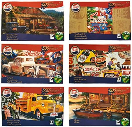 Set of 6 Classic Pepsi Cola 500pc Puzzle sets! 11"x18.25" Tailgate, Special Delivery, Country Store, Marina, Yesteryear, Vending Cart