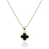 MUSEQVE Four Leaf Clover Necklace for Women Dainty Mother of Pearl White Black Onyx Pink Blue Mint Green Crystal Lucky Clover Pendant 14K Gold Plated Jewelry Gifts [CVRN]
