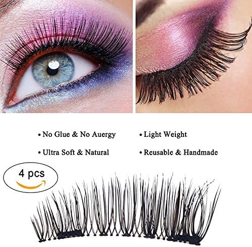 Magnetic False Eyelashes for Natural Look, 3D Reusable Mink Eyelash Extensions.Premium Fake Lashes Set (Long Dual Magnetic False Eyelashes - 4 Pieces)