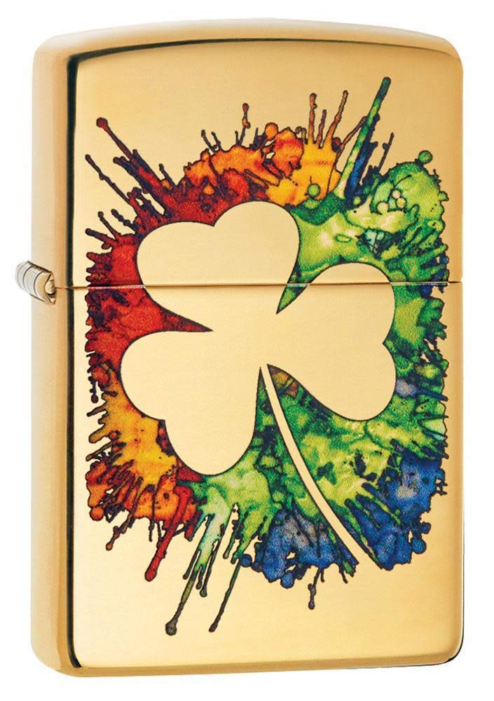 ZIPPO - Graffiti Clover Design - Fusion, High Polish Brass - Windproof Lighter, refillable, in gift box