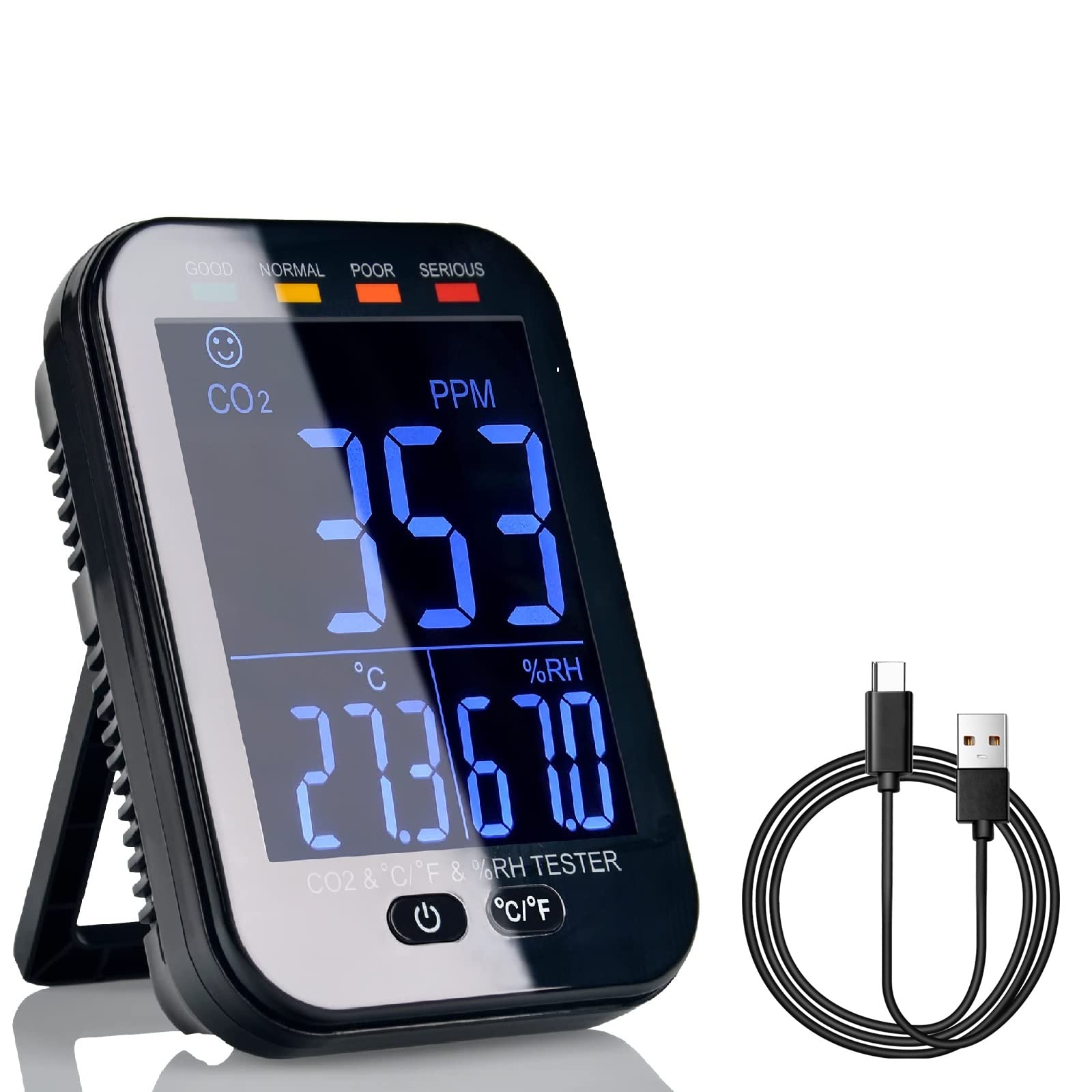 thumbnail image 2 of CO2 Monitor Carbon Dioxide Detector, 5-in-1 Indoor Air Quality Monitor, CO2 Meter With Alarm 2 of 11